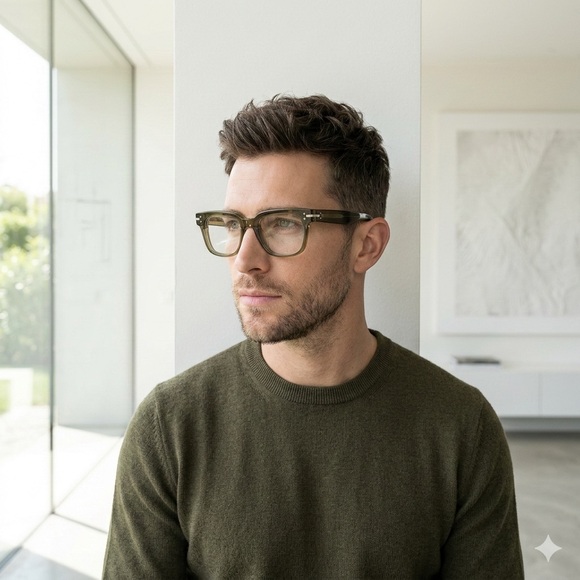 Celine Translucent Olive Green Grey Acetate Luca Unisex Large Square Eyeglasses - Picture 2 of 8